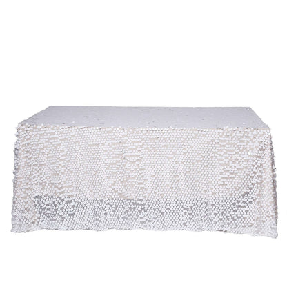 Sequin 90"x156" Rectangle Tablecloth White - Seamless Big Payette Table Cover
