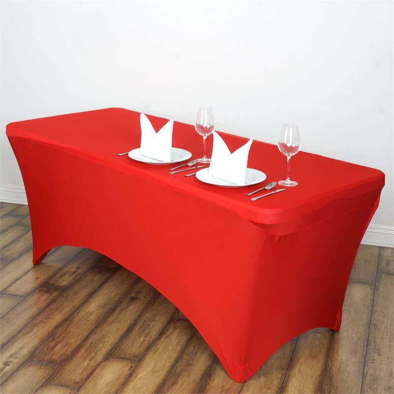 Stretch Spandex 6ft Rectangle Tablecloth Red - Durable Form-Fitting Table Cover