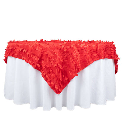 Taffeta 72"x72" Table Overlay Square Tablecloth Red - 3D Leaf Petal Table Cover