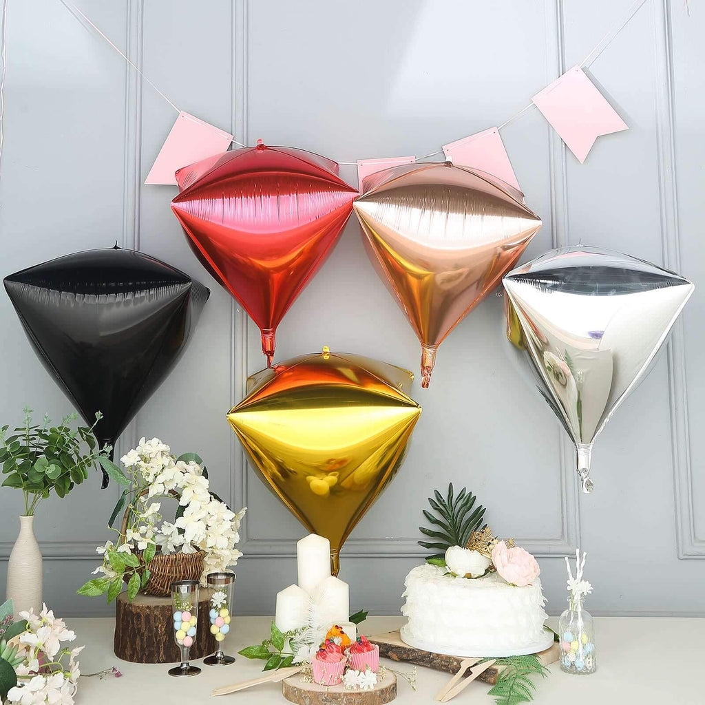 3 Pack 16" Rose Gold 4D Diamond Self-Sealing Reusable Foil Balloon