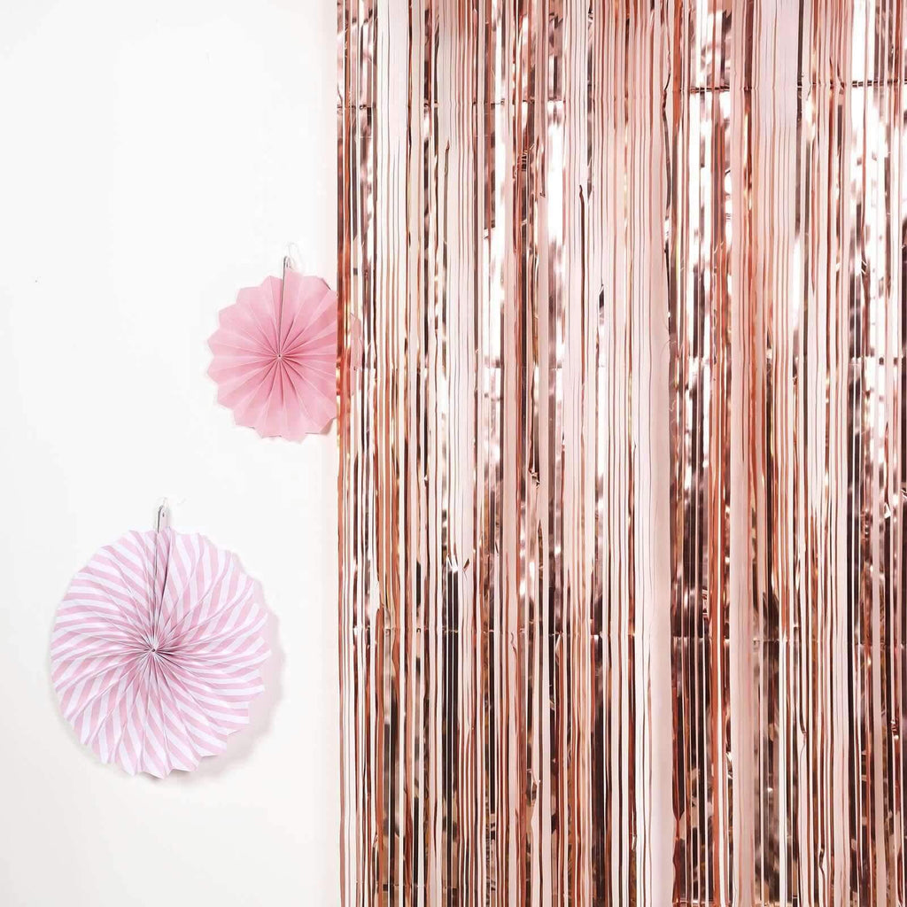 8ft Rose Gold Metallic Tinsel Foil Fringe Doorway Curtain Party Backdrop