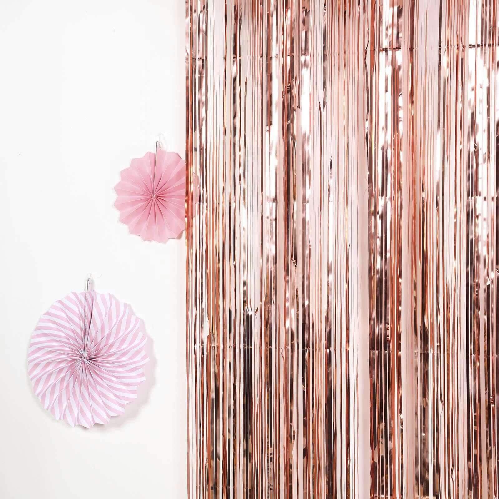 8ft Rose Gold Metallic Tinsel Foil Fringe Doorway Curtain Party Backdrop