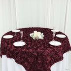 Satin 72"x72" Table Overlay Square Tablecloth Burgundy - 3D Rosette Table Cover