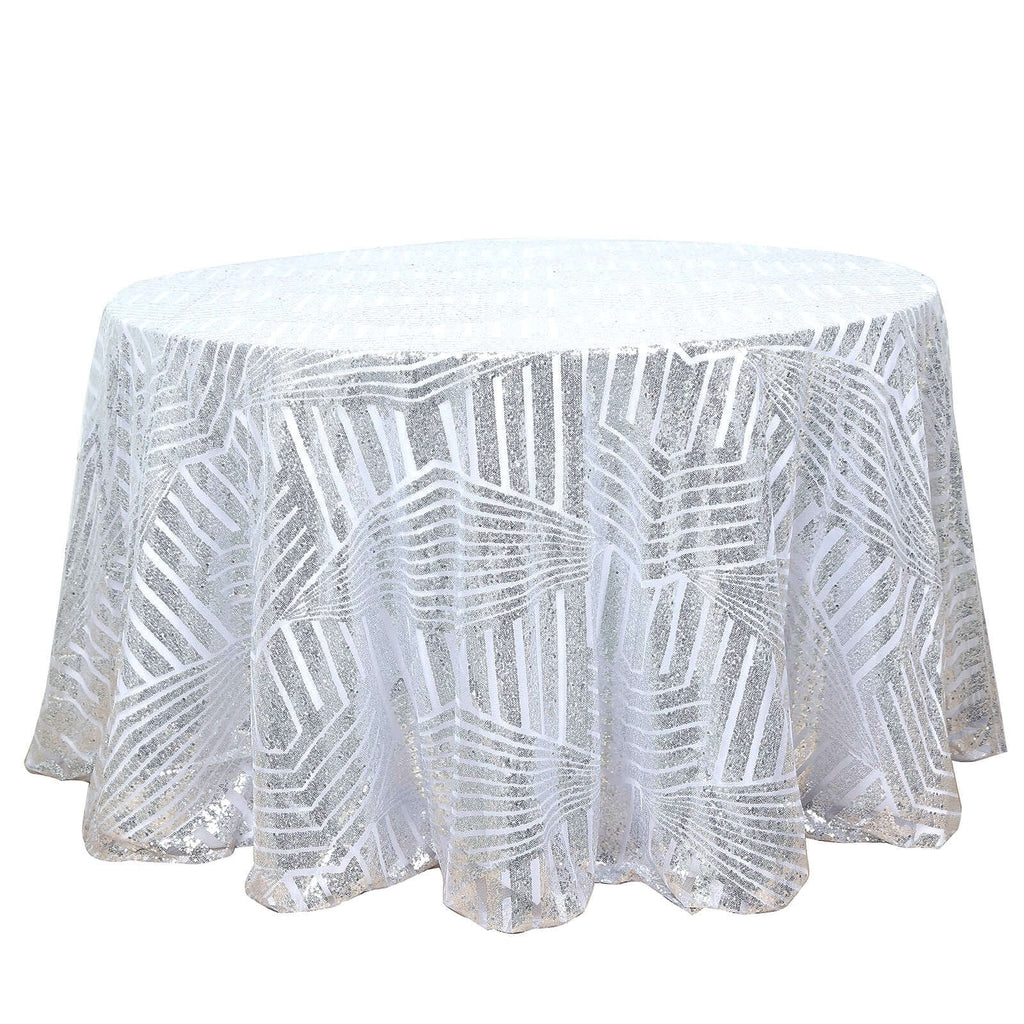Sequin 120" Round Tablecloth Silver - Seamless Diamond Glitz Table Cover