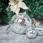 4 Pack 4" Silver Foam Disco Mirror Ball With Hanging Strings, Holiday Christmas Ornaments