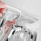 16ft Metallic Silver Foil Tassel Fringe Backdrop Banner, Tinsel Garland Decor