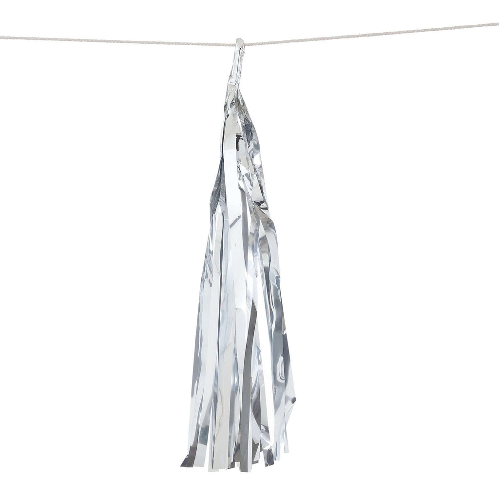 7.5ft Long Metallic Silver Foil Tassels Fringe Garland, Tinsel Streamer Party Backdrop Decorations