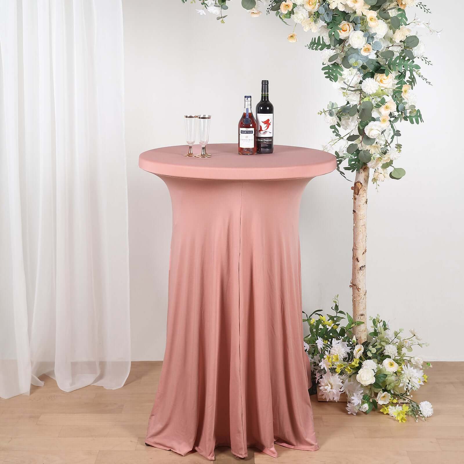 Spandex 30" Round Cocktail Table Cover Skirt Dusty Rose With Natural Wavy Drapes