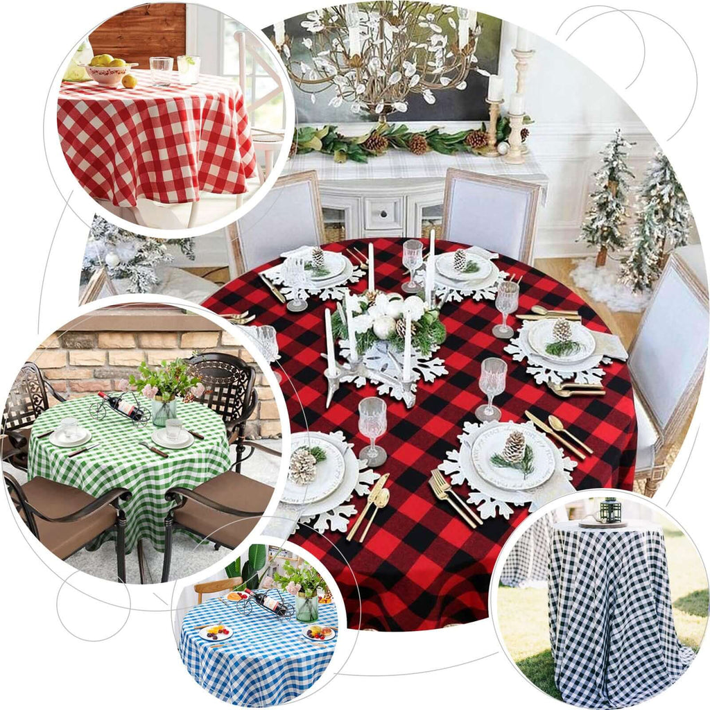 Polyester 90" Round Tablecloth White/Green - Checkered Buffalo Plaid Table Cover