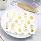20-Pack Paper Dinner Napkins with Pineapple Design Metallic Gold - Disposable 3 Ply Cocktail Napkins for Parties
