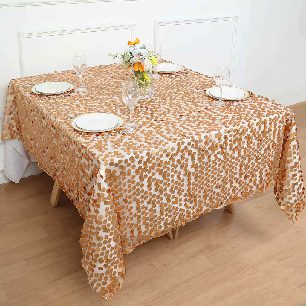 Sequin 72"x72" Table Overlay Square Tablecloth Matte Champagne - Big Payette Table Cover