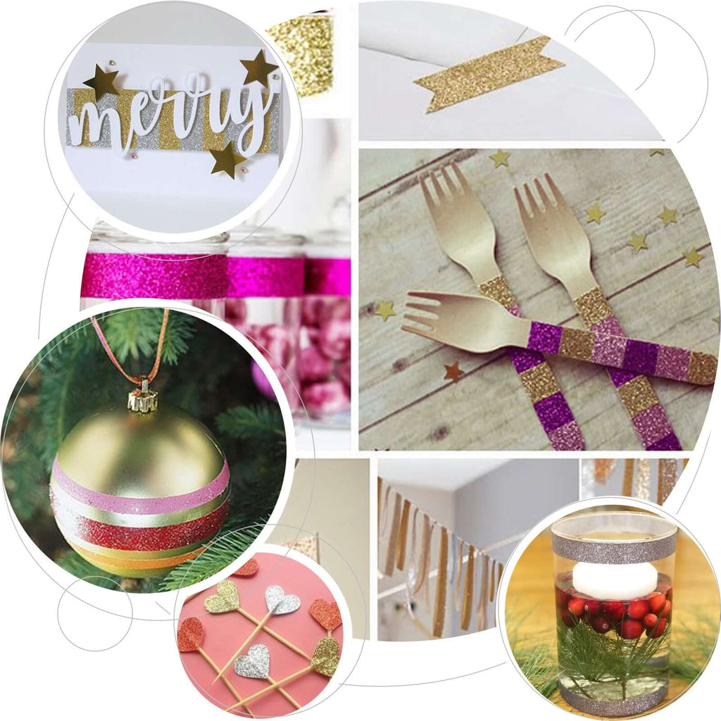 5 Pack 5 Yards Hot Pink Washi Glitter Tape Self Adhesive Craft Decorative Tape