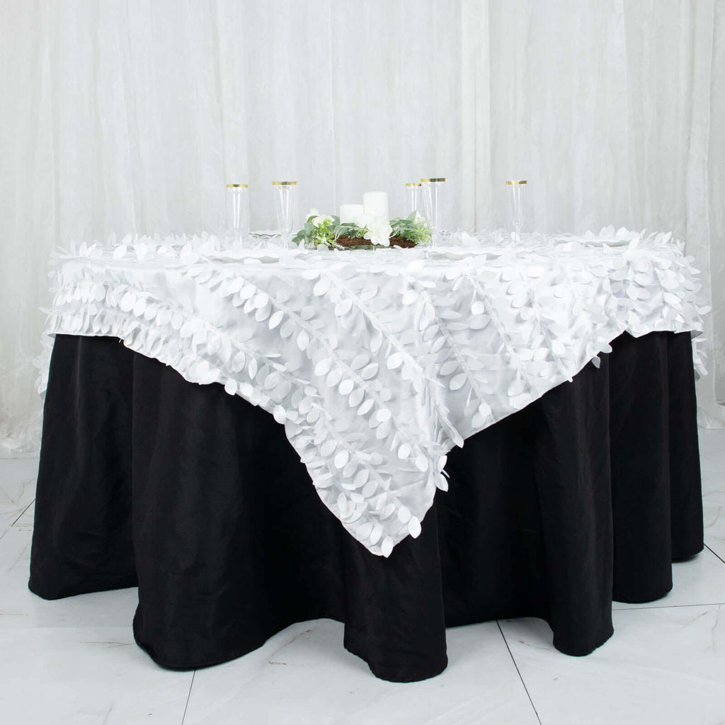 Taffeta 72"x72" Table Overlay Square Tablecloth White 3D Leaf Petal Design for Stylish Celebrations