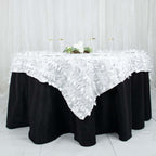 Taffeta 72"x72" Table Overlay Square Tablecloth White 3D Leaf Petal Design for Stylish Celebrations