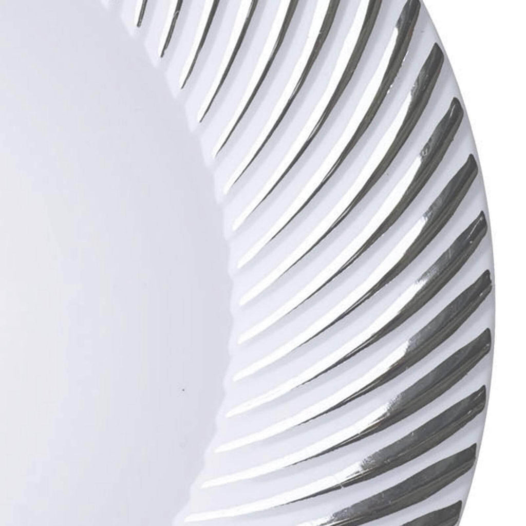 10-Pack Plastic 9" Round Dinner Plates White with Silver Swirl Rim - Disposable Party Plates