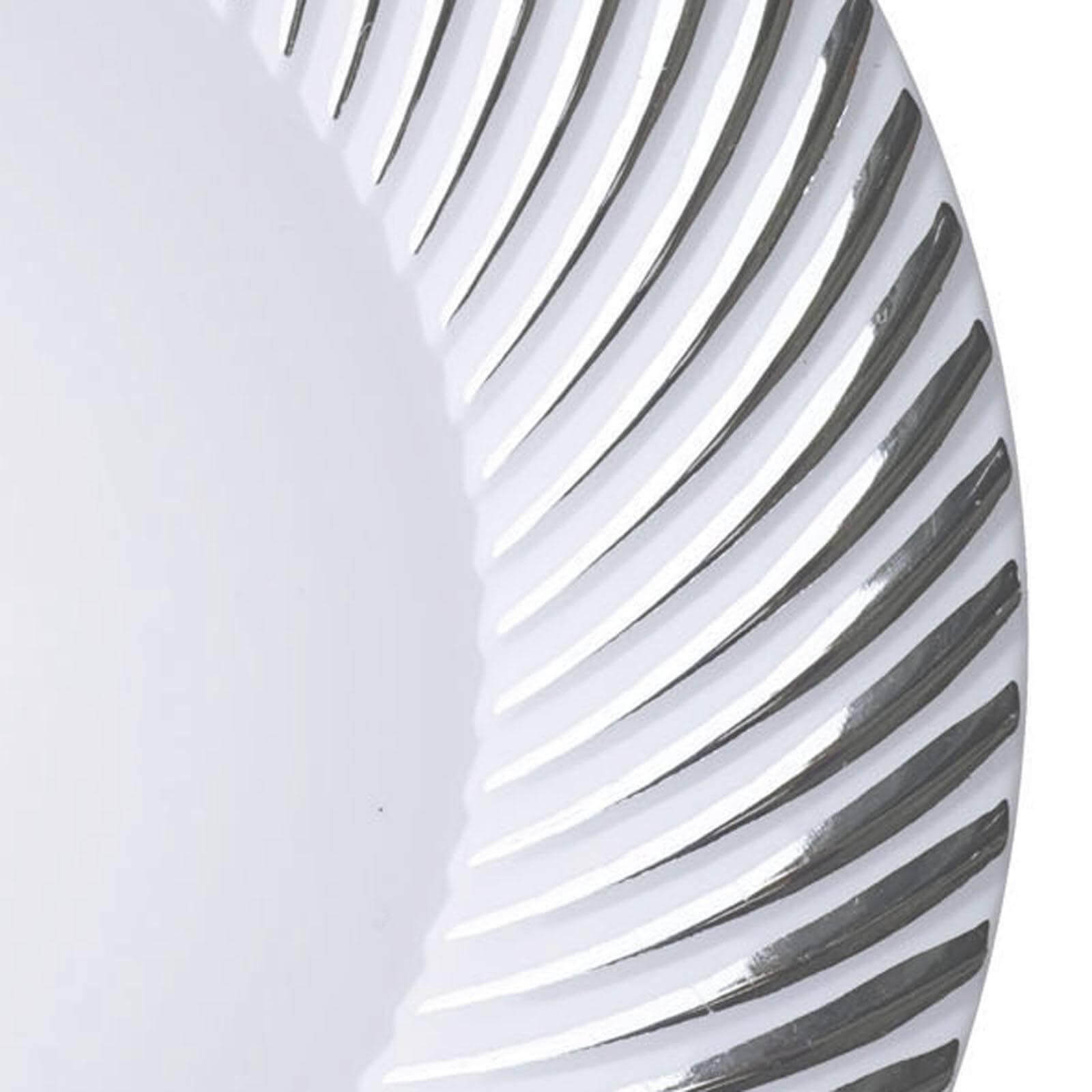10-Pack Plastic 9" Round Dinner Plates White with Silver Swirl Rim - Disposable Party Plates