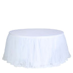 Tulle 17ft Table Skirt White - 4 Layer Pleated Tutu Chic & Soft Event Table Cover