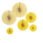 Set of 6 Yellow Hanging Paper Fan Decorations, Pinwheel Wall Backdrop Party Kit - 8", 12", 16"