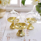 12-Pack Fillable Mini Pedestal Candy Container Clear/Gold - Decorative Candy Treat Favor Boxes with Dome Lid 4"