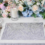 6-Pack Table Mats Wheat Design Silver - Vinyl Rectangle Non-Slip Surface for Stylish Settings 12"x18"