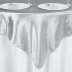 Satin 60"x60" Table Overlay Square Tablecloth Silver - Smooth Silky Touch Table Cover