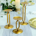 Set of 3 Pillar Candle Holders Gold Metal Geometric Oval Frame Design - Modern Centerpiece Assorted Sizes