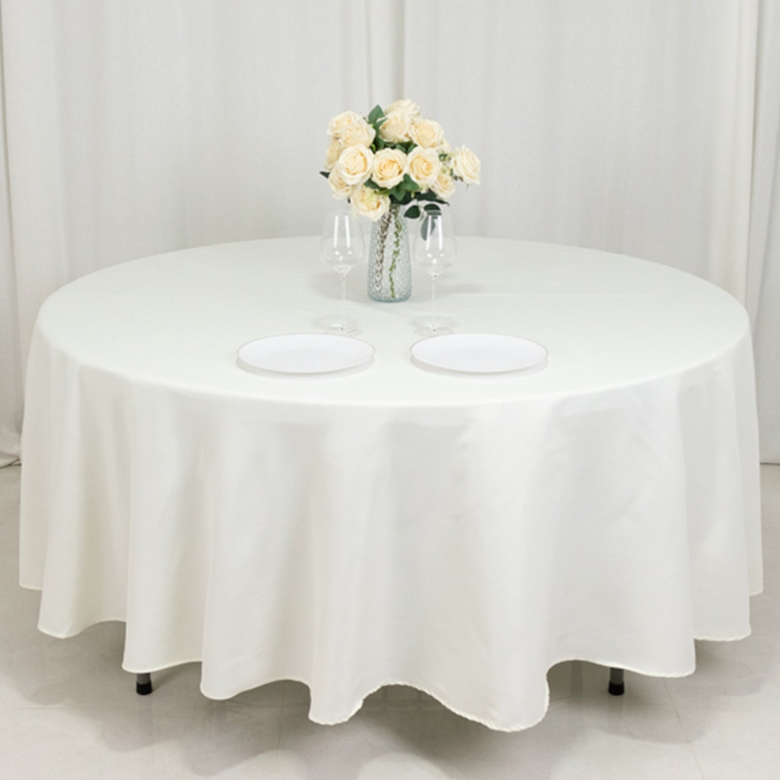 Fire Retardant Premium Polyester 108" Round Tablecloth Ivory - High - Performance Table Cover - Bell Racket Store