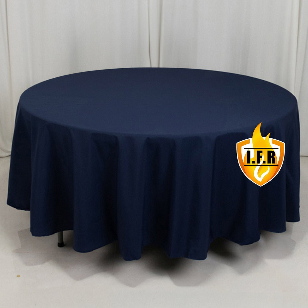 Fire Retardant Premium Polyester 108" Round Tablecloth Navy Blue - High - Performance Table Cover - Bell Racket Store