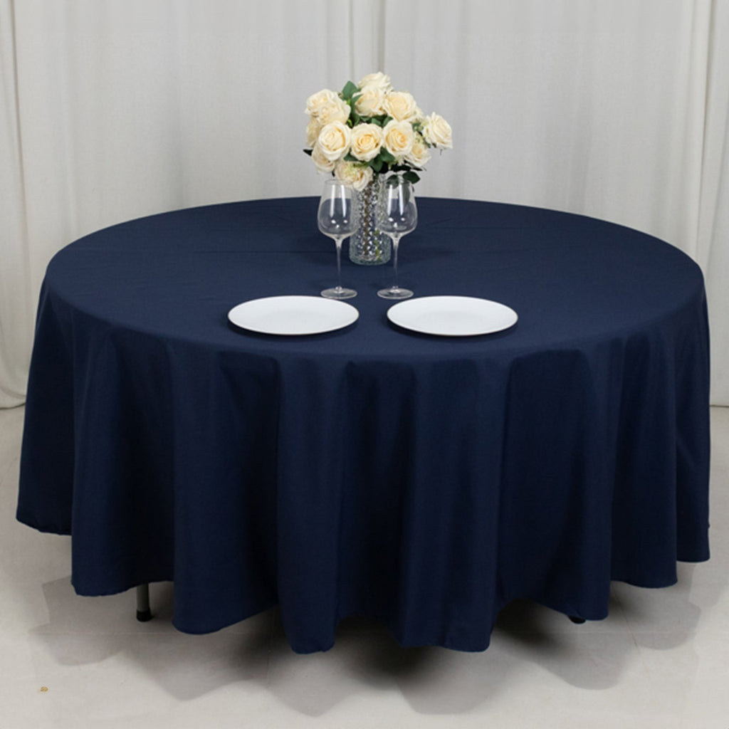 Fire Retardant Premium Polyester 108" Round Tablecloth Navy Blue - High - Performance Table Cover - Bell Racket Store
