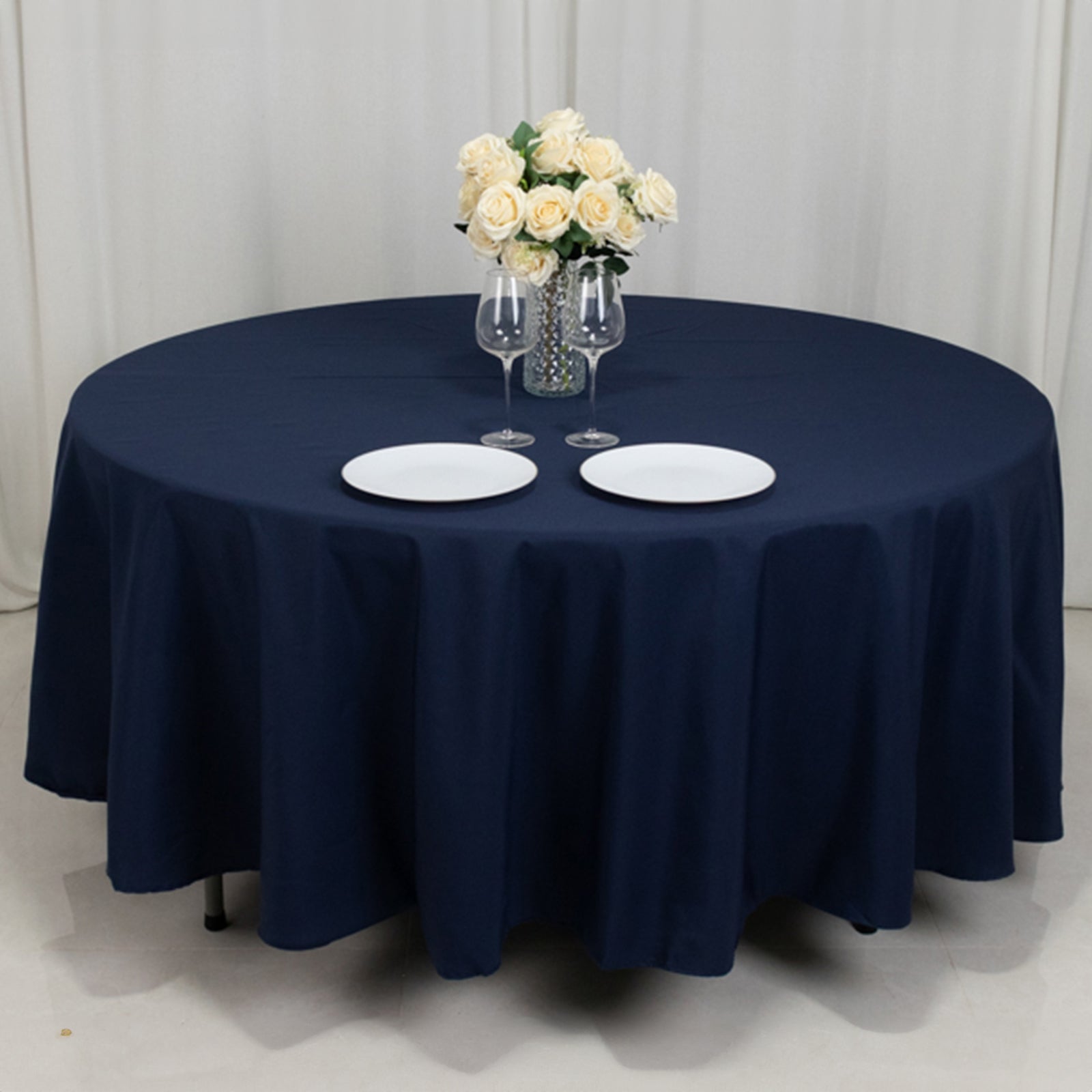 Fire Retardant Premium Polyester 108" Round Tablecloth Navy Blue - High - Performance Table Cover - Bell Racket Store