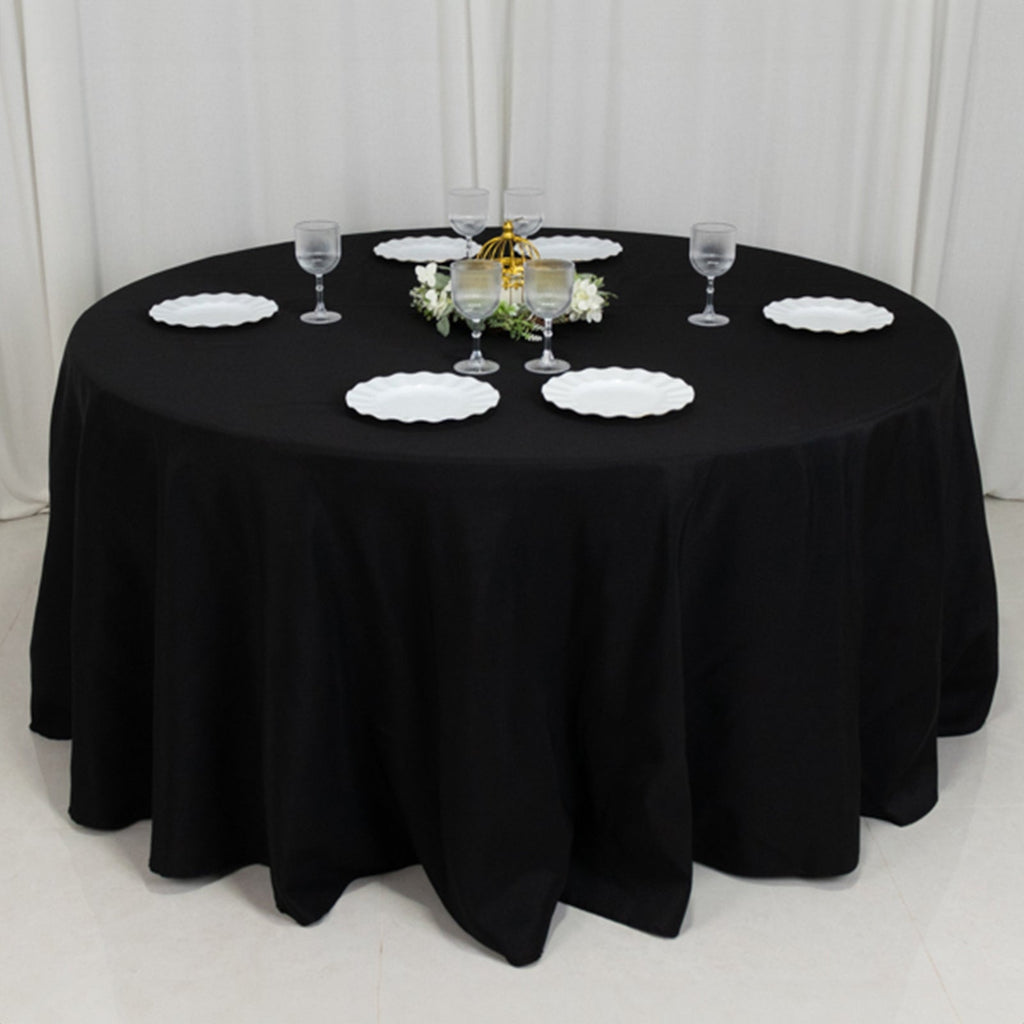 Fire Retardant Premium Polyester 120" Round Tablecloth Black - High - Performance Seamless Table Cover - Bell Racket Store