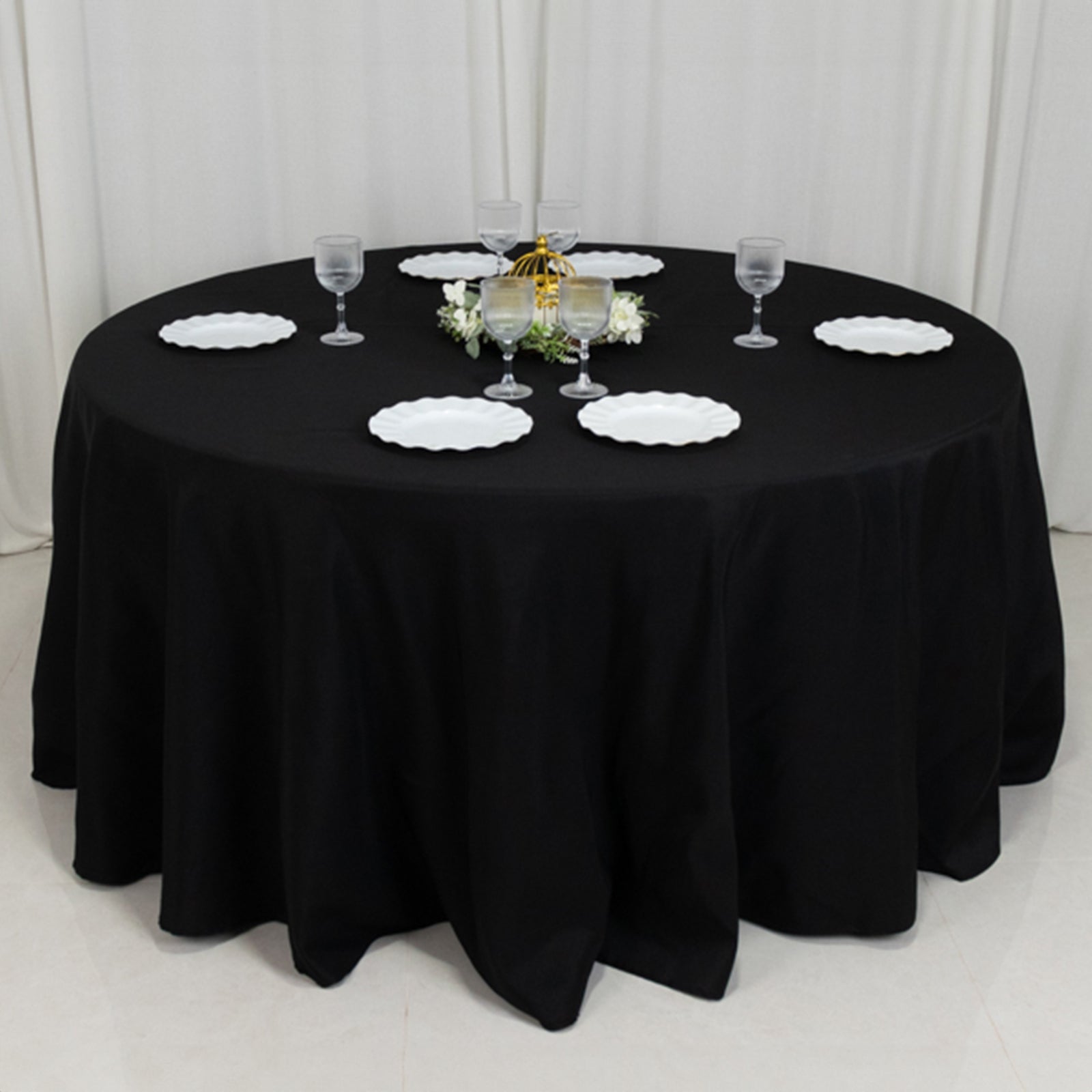 Fire Retardant Premium Polyester 120" Round Tablecloth Black - High - Performance Seamless Table Cover - Bell Racket Store