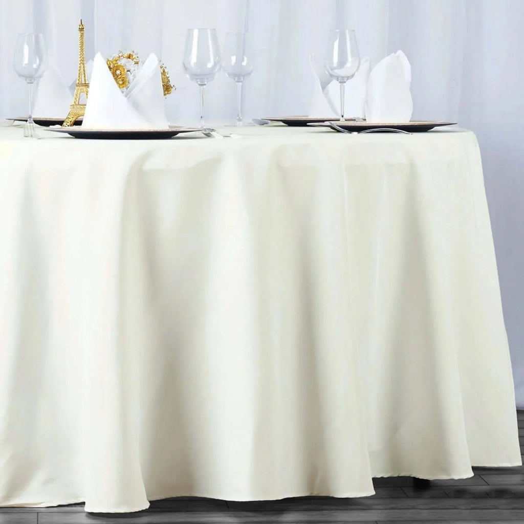 Fire Retardant Premium Polyester 120" Round Tablecloth Ivory - High - Performance Seamless Table Cover - Bell Racket Store