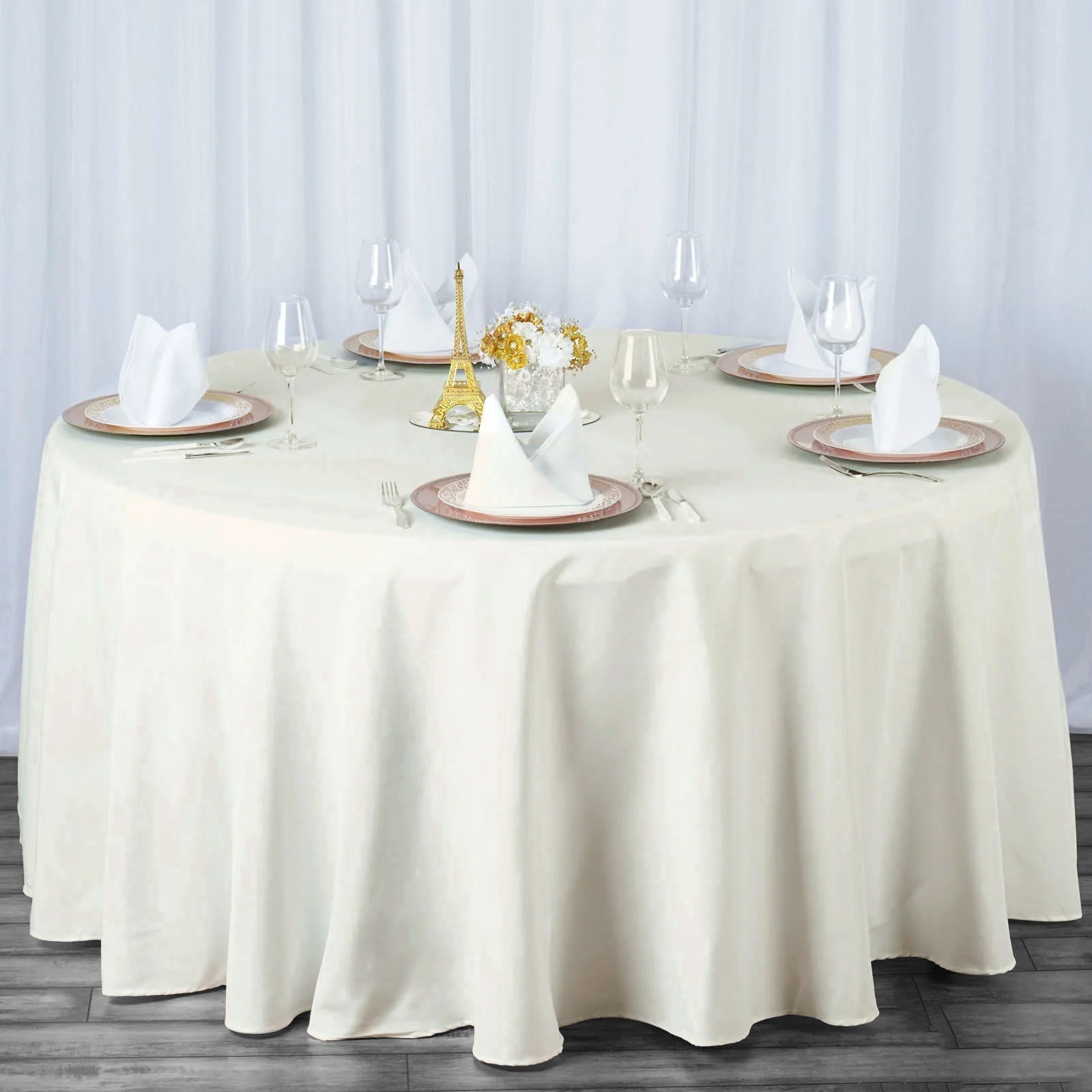 Fire Retardant Premium Polyester 120" Round Tablecloth Ivory - High - Performance Seamless Table Cover - Bell Racket Store