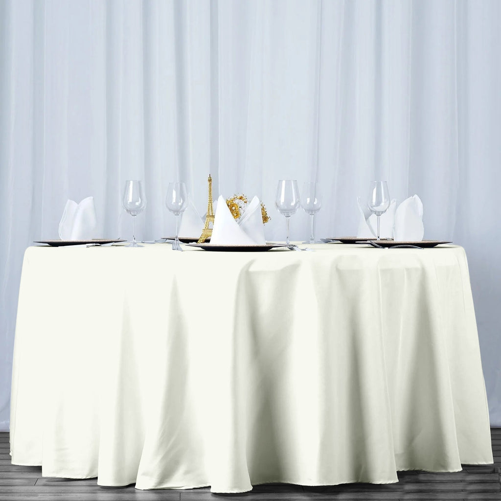 Fire Retardant Premium Polyester 120" Round Tablecloth Ivory - High - Performance Seamless Table Cover - Bell Racket Store