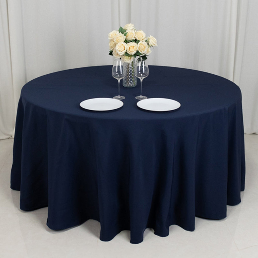 Fire Retardant Premium Polyester 120" Round Tablecloth Navy Blue - High - Performance Seamless Table Cover - Bell Racket Store