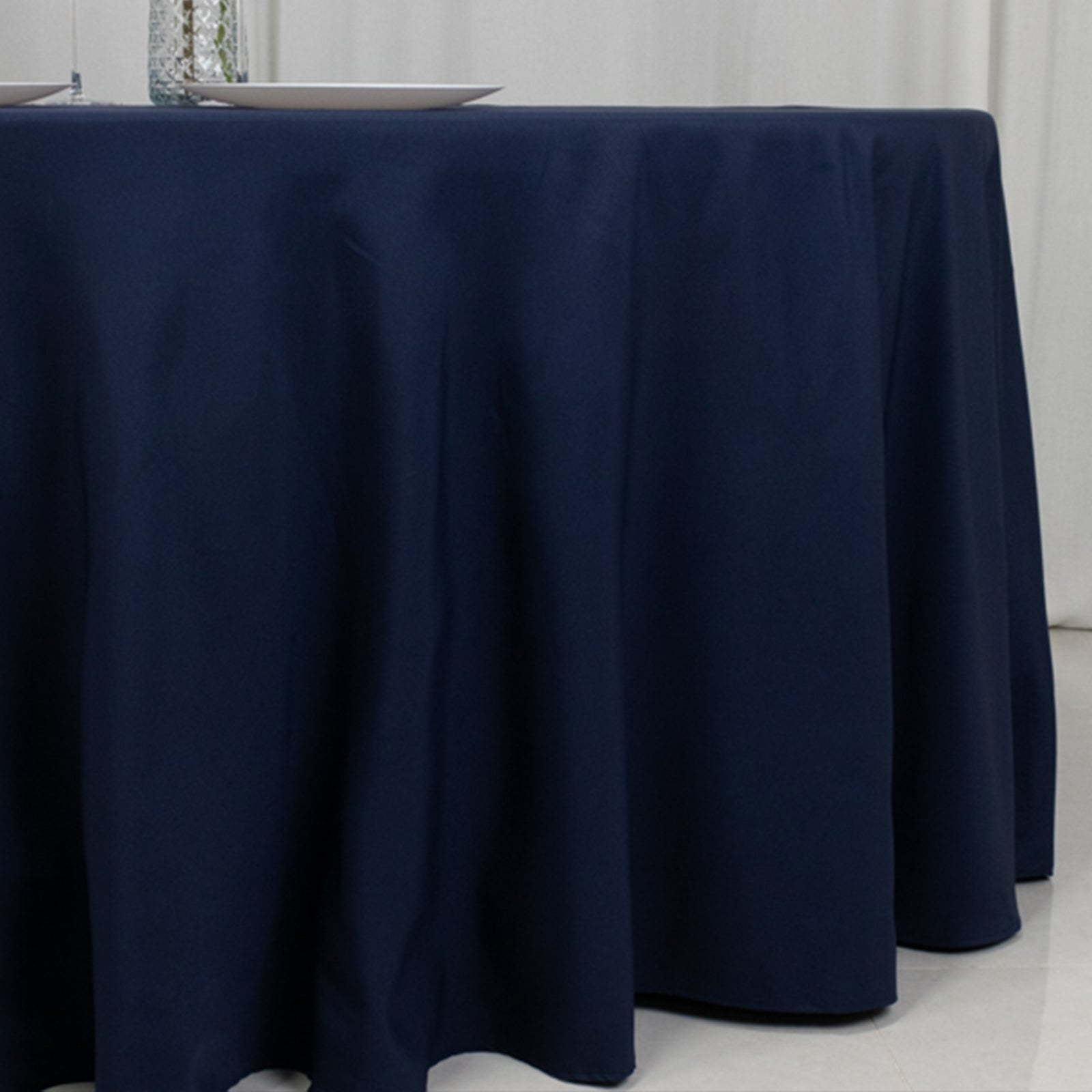 Fire Retardant Premium Polyester 120" Round Tablecloth Navy Blue - High - Performance Seamless Table Cover - Bell Racket Store