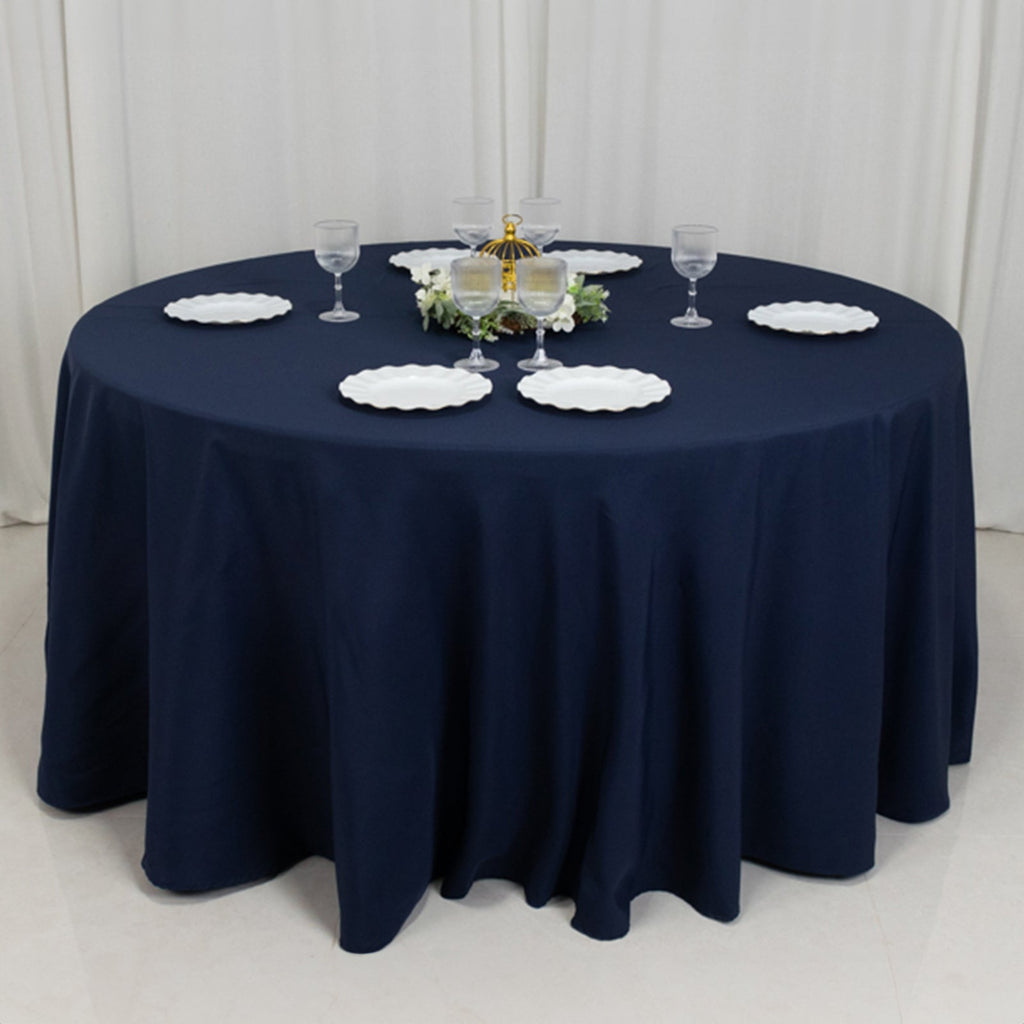Fire Retardant Premium Polyester 120" Round Tablecloth Navy Blue - High - Performance Seamless Table Cover - Bell Racket Store