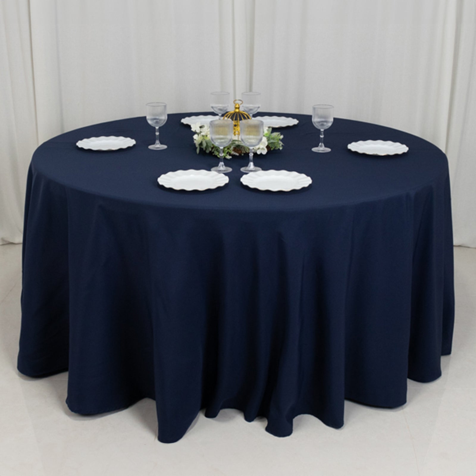 Fire Retardant Premium Polyester 120" Round Tablecloth Navy Blue - High - Performance Seamless Table Cover - Bell Racket Store