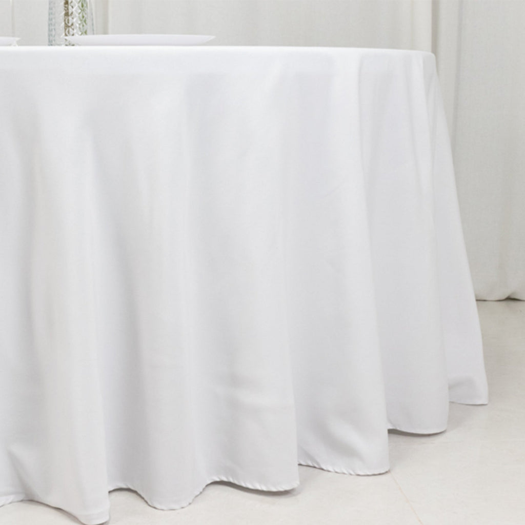 Fire Retardant Premium Polyester 120" Round Tablecloth White - Stylish High - Performance Seamless Table Cover for Large Gatherings - Bell Racket Store