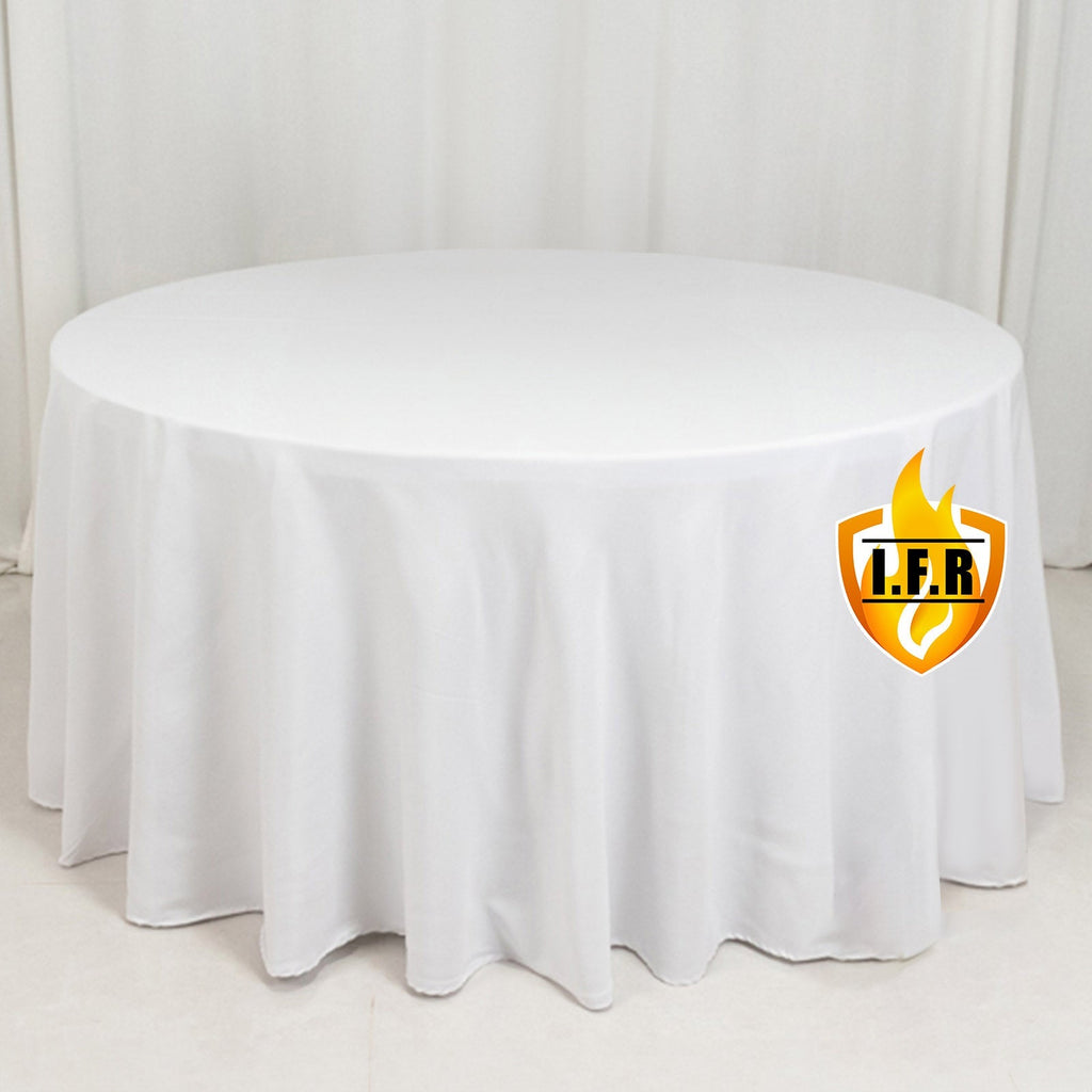 Fire Retardant Premium Polyester 120" Round Tablecloth White - Stylish High - Performance Seamless Table Cover for Large Gatherings - Bell Racket Store