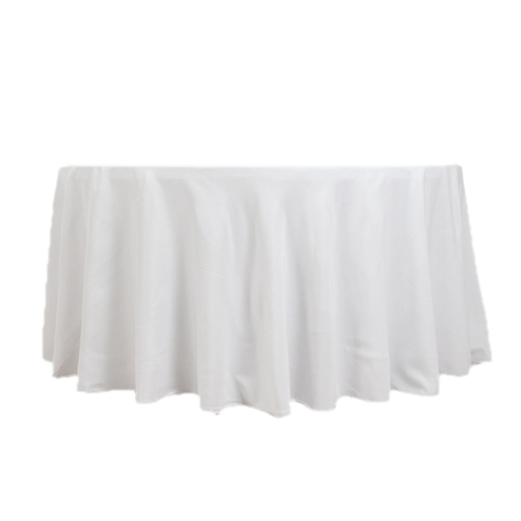 Fire Retardant Premium Polyester 120" Round Tablecloth White - Stylish High - Performance Seamless Table Cover for Large Gatherings - Bell Racket Store