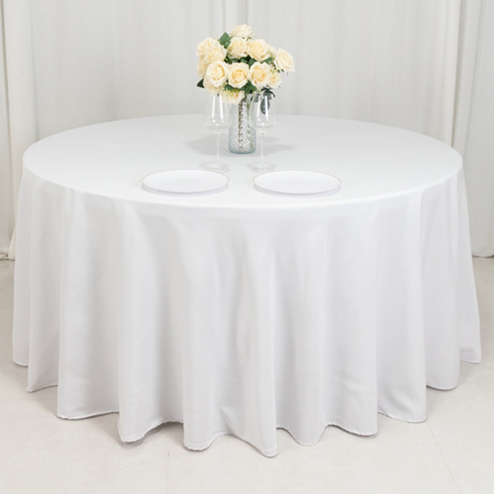 Fire Retardant Premium Polyester 120" Round Tablecloth White - Stylish High - Performance Seamless Table Cover for Large Gatherings - Bell Racket Store