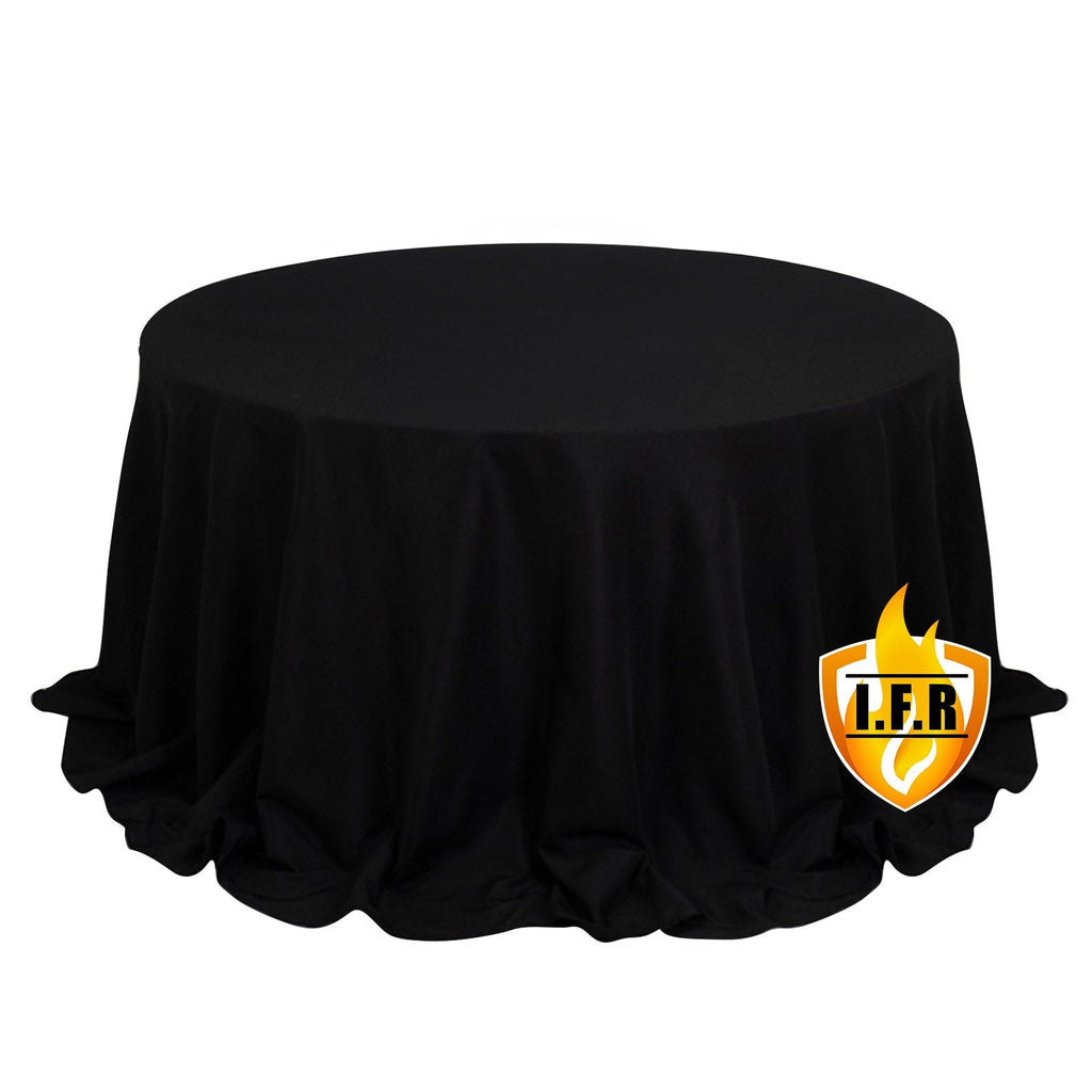 Fire Retardant Premium Polyester 132" Round Tablecloth Black - High - Performance Seamless Table Cover - Bell Racket Store