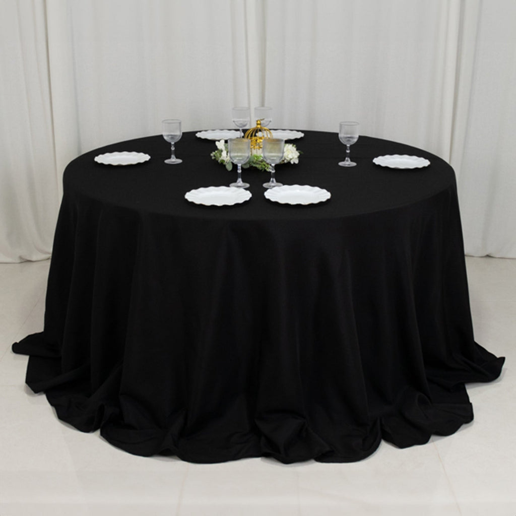 Fire Retardant Premium Polyester 132" Round Tablecloth Black - High - Performance Seamless Table Cover - Bell Racket Store