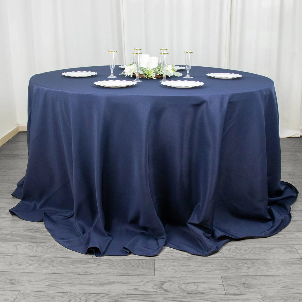 Fire Retardant Premium Polyester 132" Round Tablecloth Navy Blue - High - Performance Seamless Table Cover - Bell Racket Store