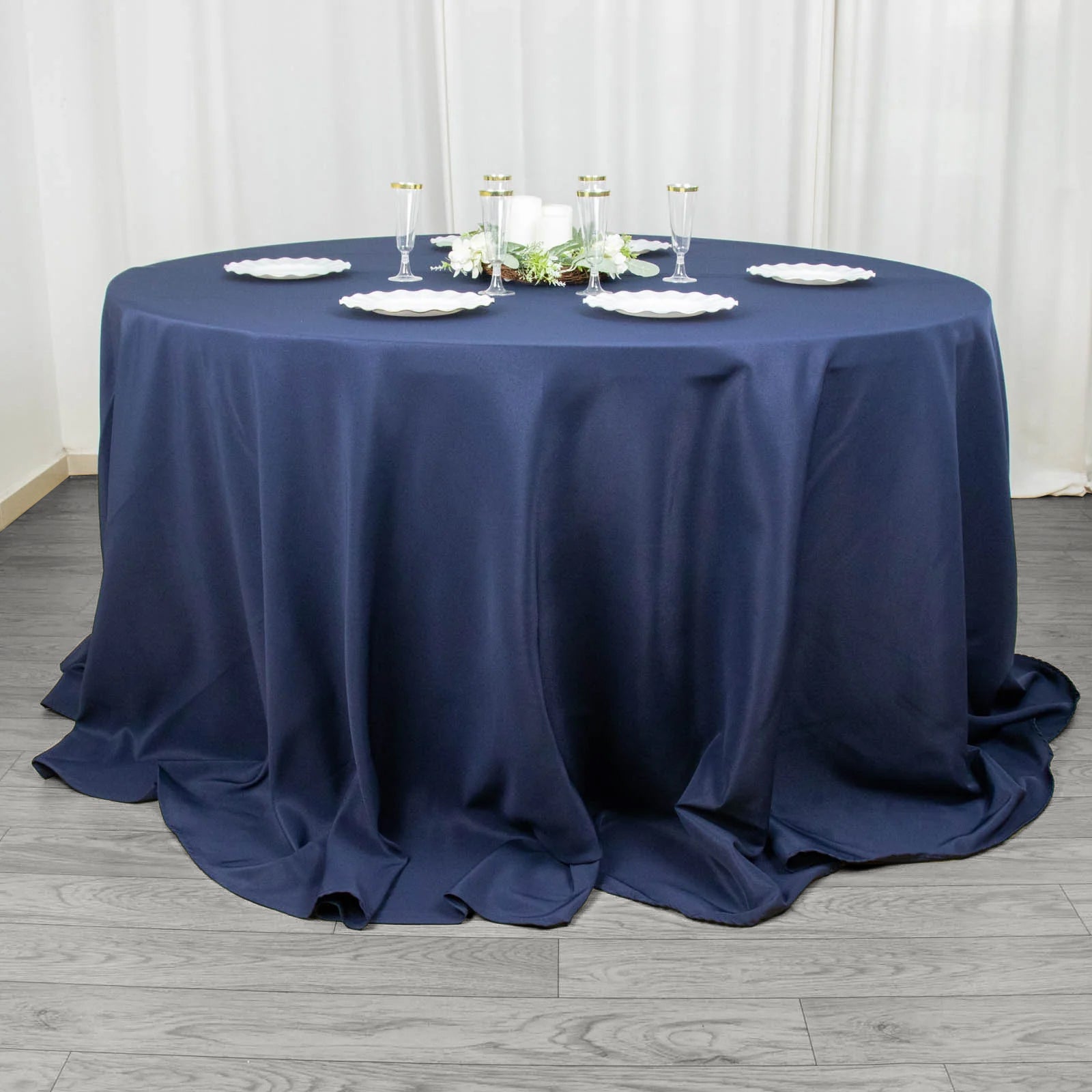 Fire Retardant Premium Polyester 132" Round Tablecloth Navy Blue - High - Performance Seamless Table Cover - Bell Racket Store