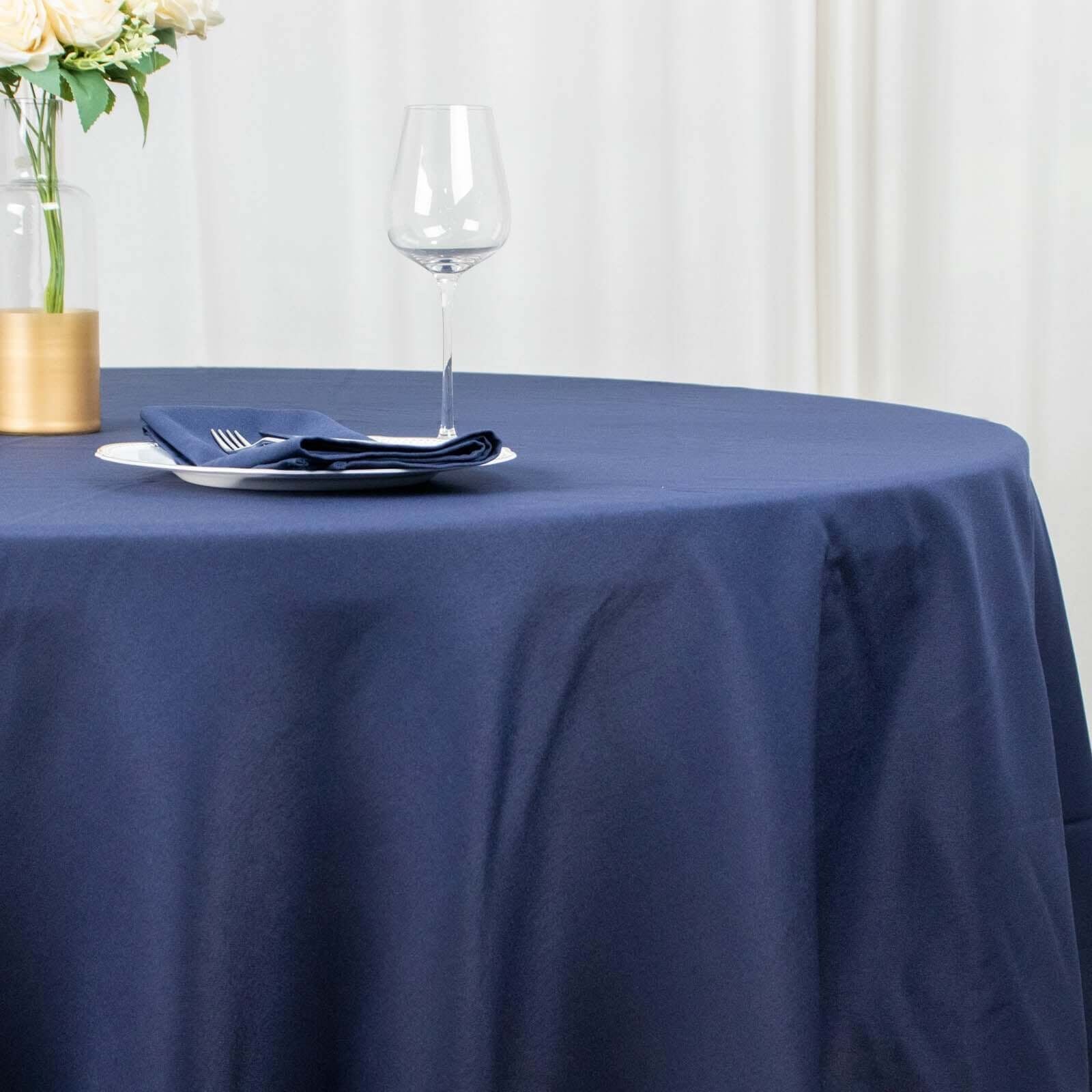 Fire Retardant Premium Polyester 132" Round Tablecloth Navy Blue - High - Performance Seamless Table Cover - Bell Racket Store