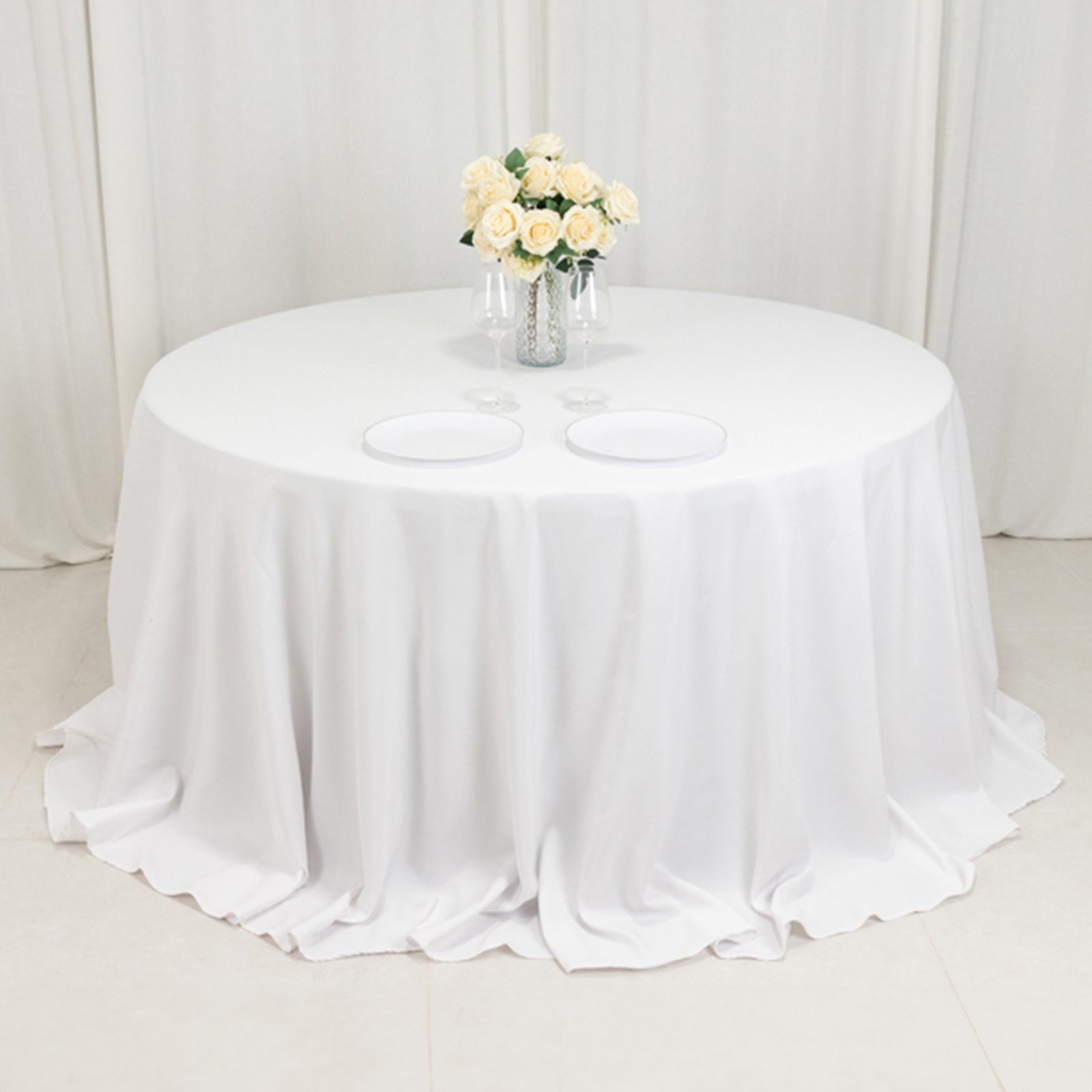 Fire Retardant Premium Polyester 132" Round Tablecloth White - Stylish High - Performance Table Cover for Large Gatherings - Bell Racket Store