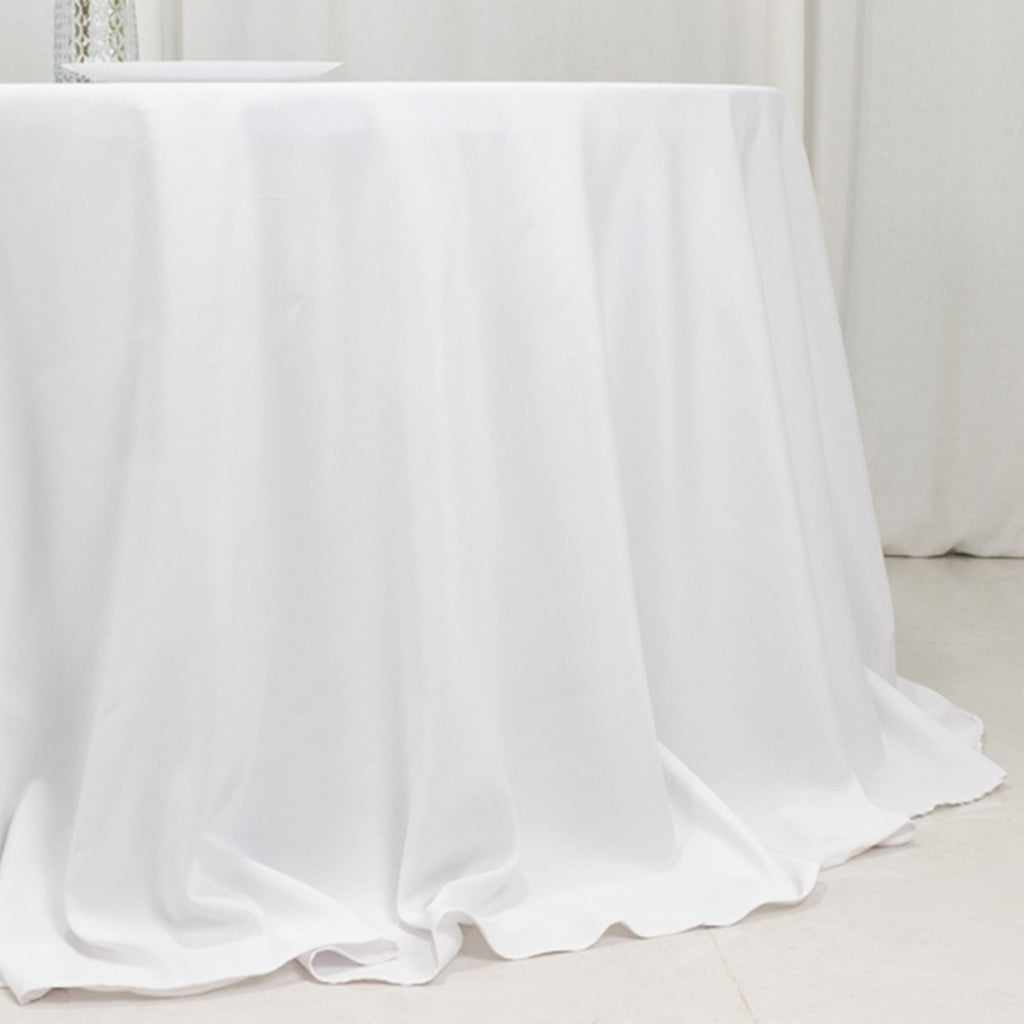 Fire Retardant Premium Polyester 132" Round Tablecloth White - Stylish High - Performance Table Cover for Large Gatherings - Bell Racket Store